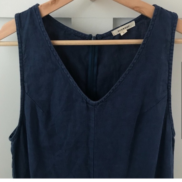 Suunday Navy Blue Linen Jumpsuit XS - Picture 4 of 7